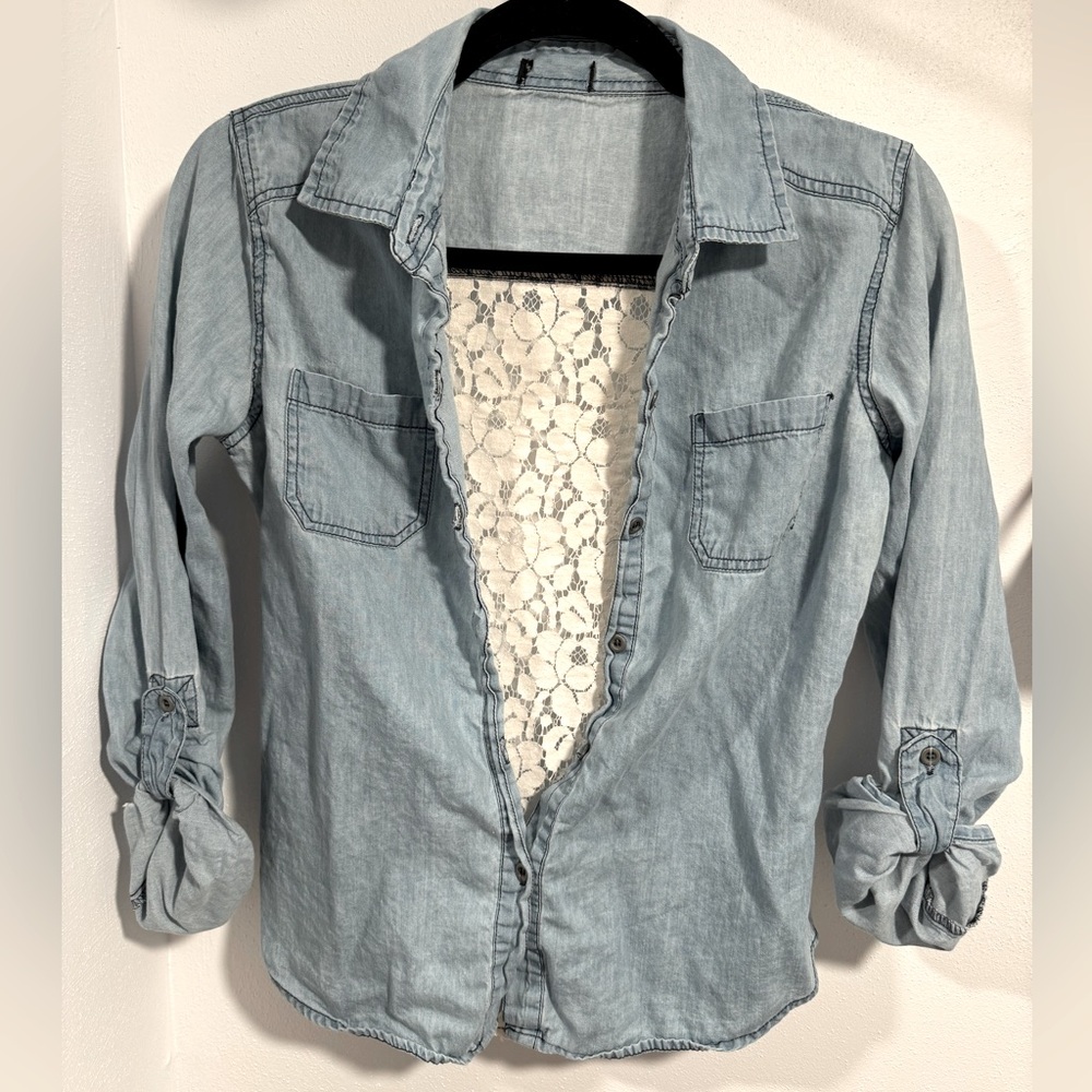 Denim and Lace Button Up